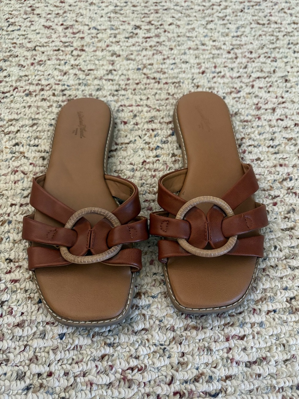 Universal Thread Brown Leather Slide Mules with Ring Accent